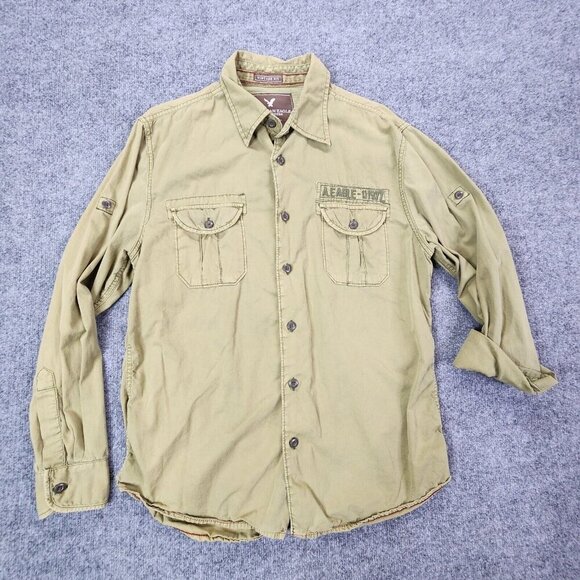 VINTAGE AMERICAN EAGLE OUTFITTERS MENS OD Green Army Utility Uniform Shirt Large - Picture 1 of 16